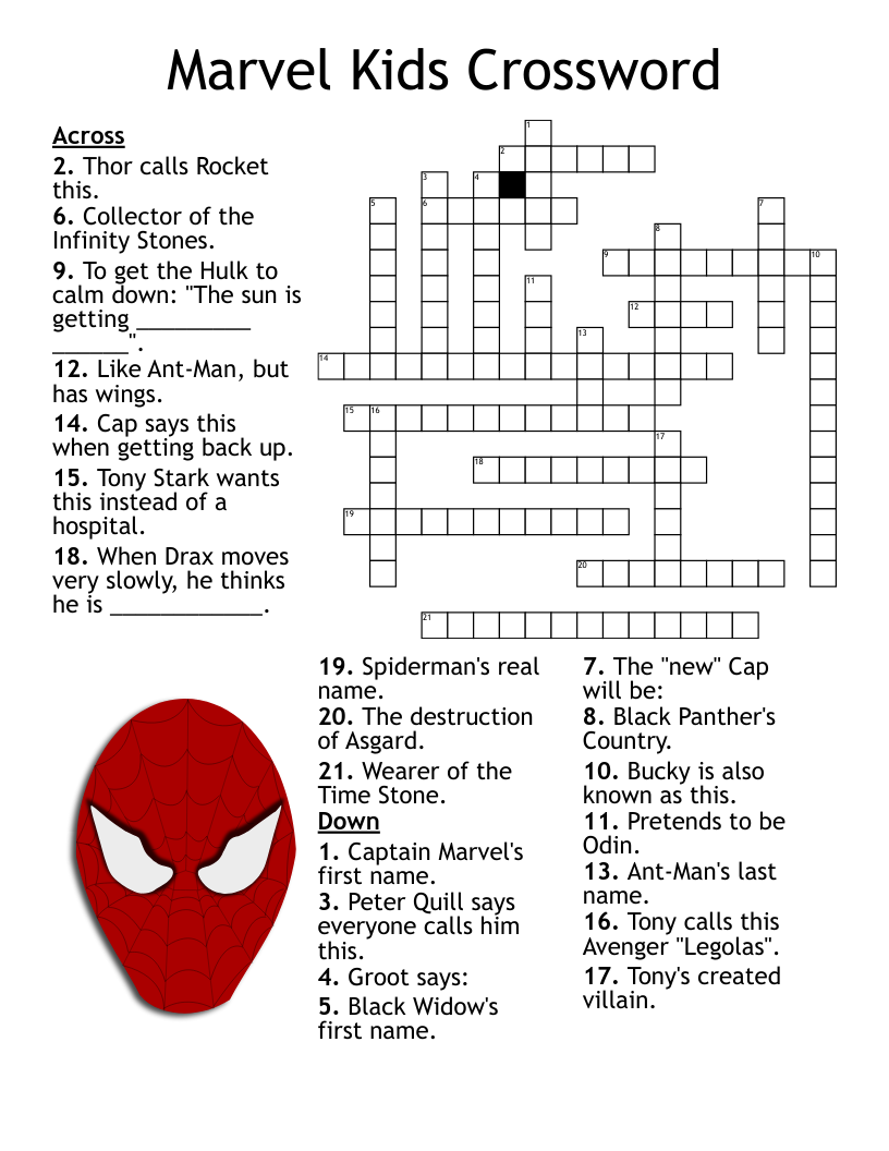 Book Character Crossword Puzzles Free Printable Kids