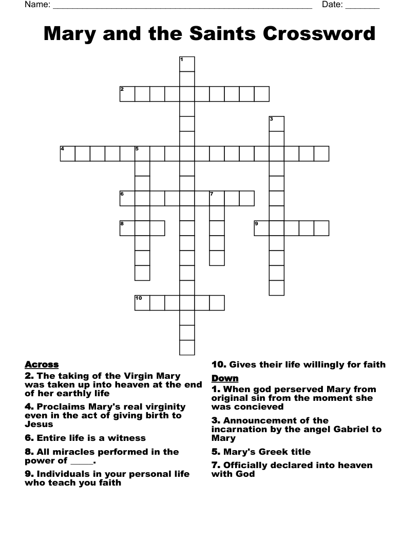 Mary And The Saints Crossword WordMint