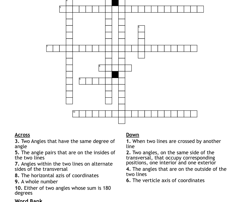 Math Angles Crossword Puzzle WordMint