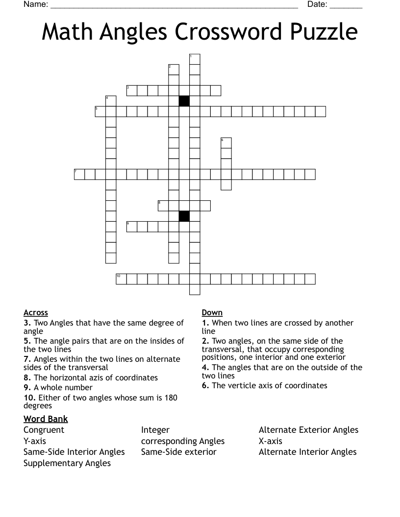 Math Angles Crossword Puzzle WordMint