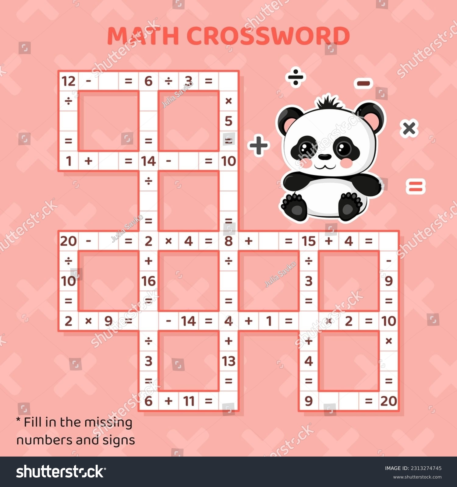Math Crossword Puzzle Kids Addition Subtraction Stock Vector Royalty Free 2313274745 Shutterstock