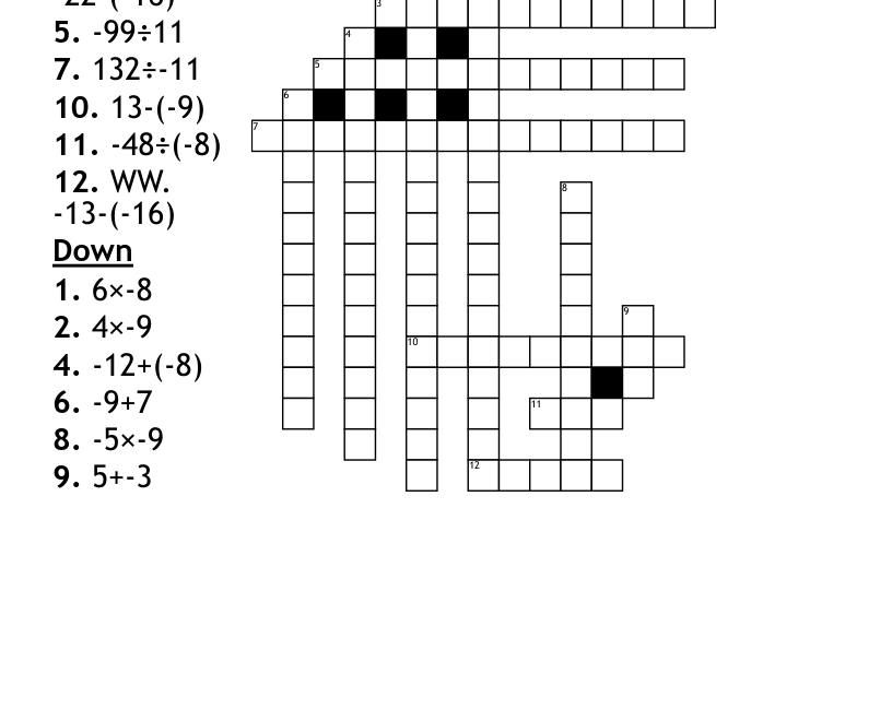 Math Crossword Puzzle WordMint