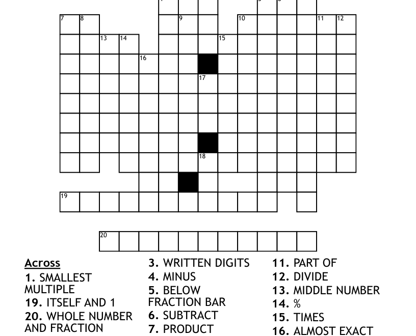 MATH PUZZLE Crossword WordMint