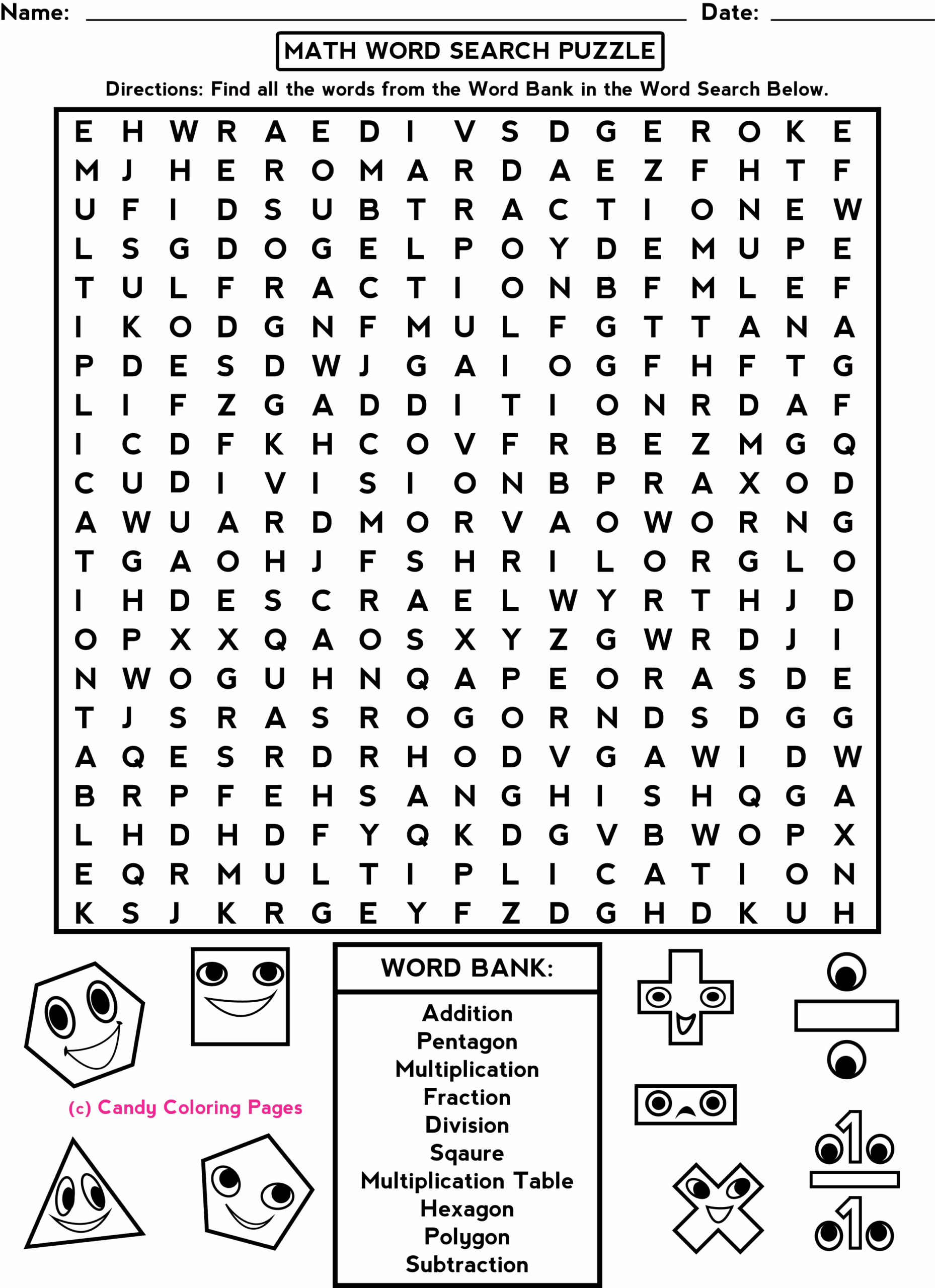 Math Crossword Puzzles Printable