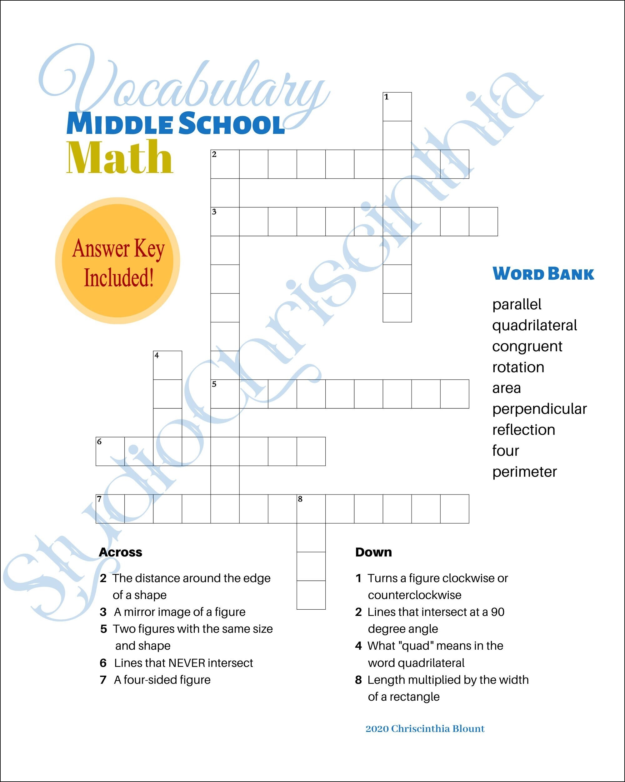 Math Vocabulary Crossword Puzzle STEM Education STEAM Education Back To School Math Vocabulary Middle School Crossword Puzzle Etsy