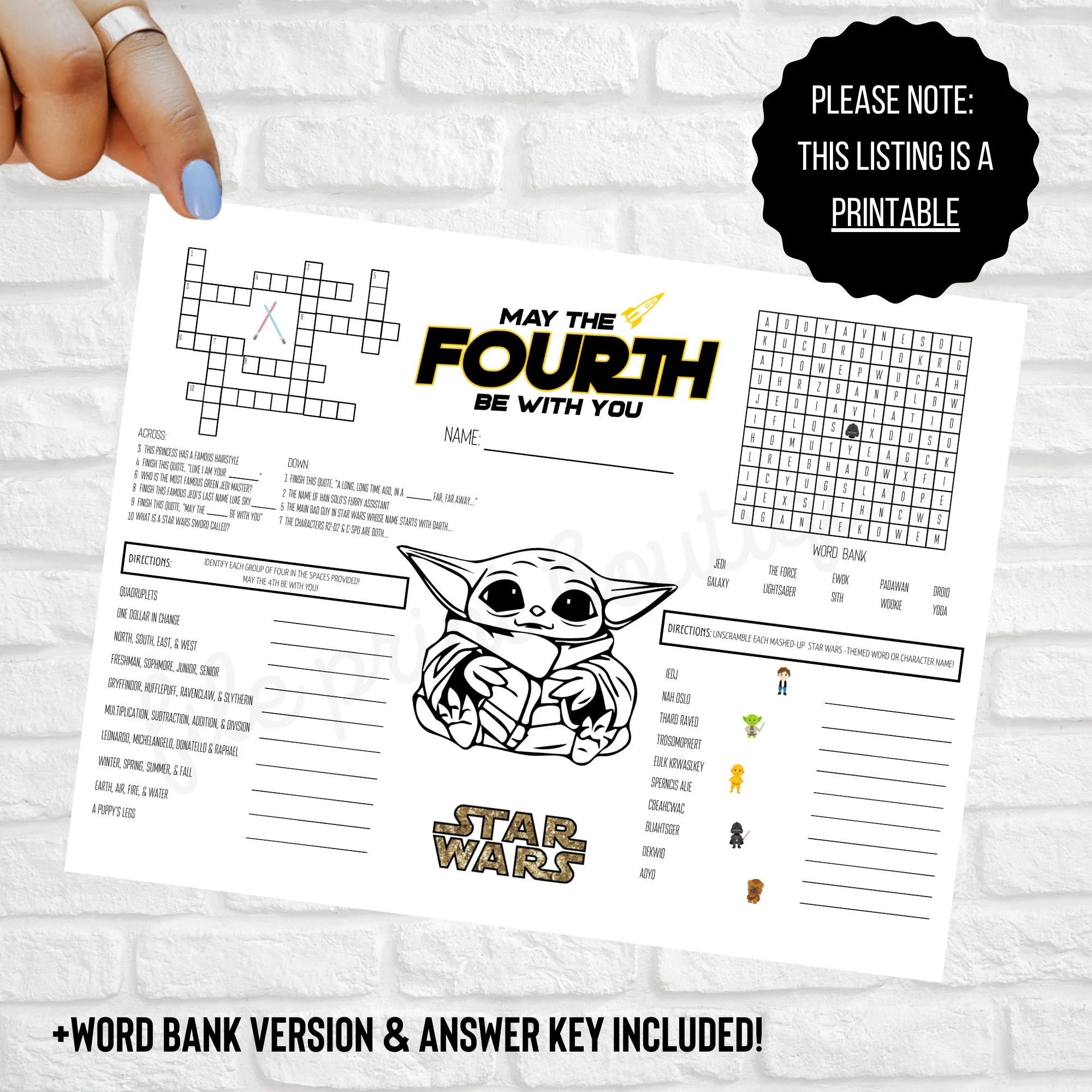 May The 4th Star Wars Printable Kids Activities star Wars Crossword Star Wars Activity Page Star Wars Printable May The Fourth Printable Etsy