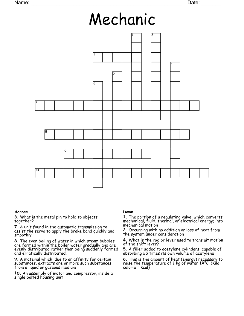 Mechanic Crossword WordMint