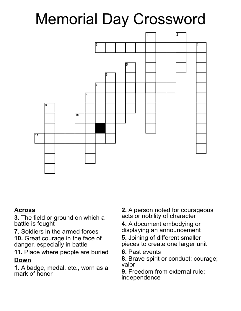 Memorial Day Crossword WordMint