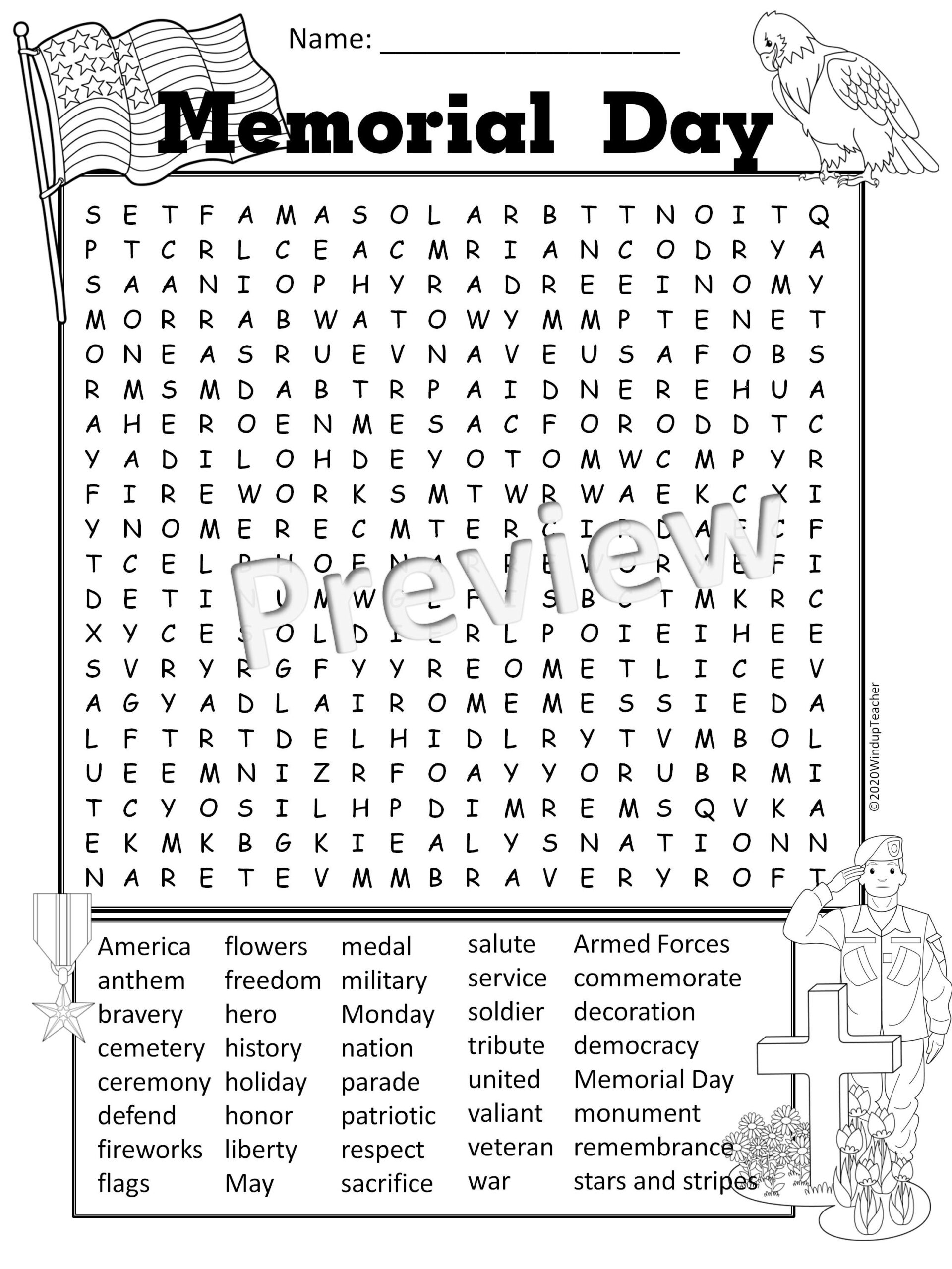 Memorial Day Printable Crossword Puzzle