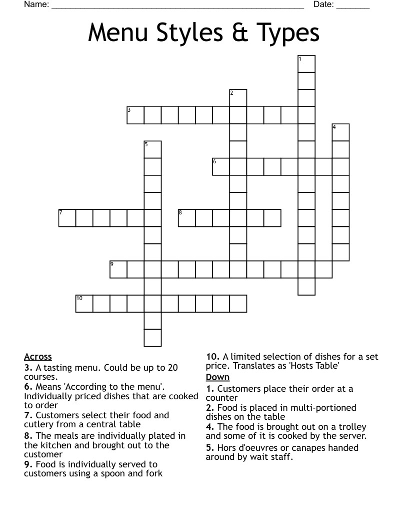 Menu Styles Types Crossword WordMint Menu Styles Types Crossword WordMint