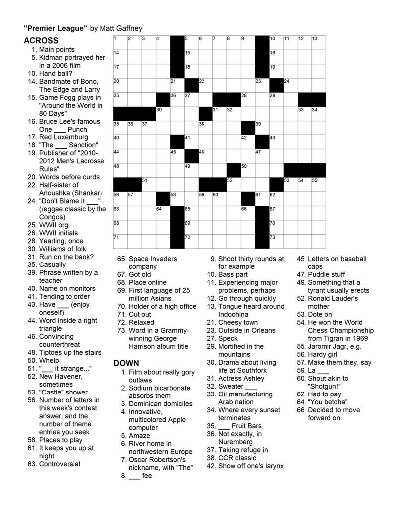 MGWCC 103 Friday May 21st 2010 MAY HEM PUZZLE 3 Premier League Matt Gaffney s Weekly Crossword Contest MGWCC 103 Friday May 21st 2010 MAY HEM PUZZLE 3 Premier League Matt Gaffney s Weekly Crossword Contest