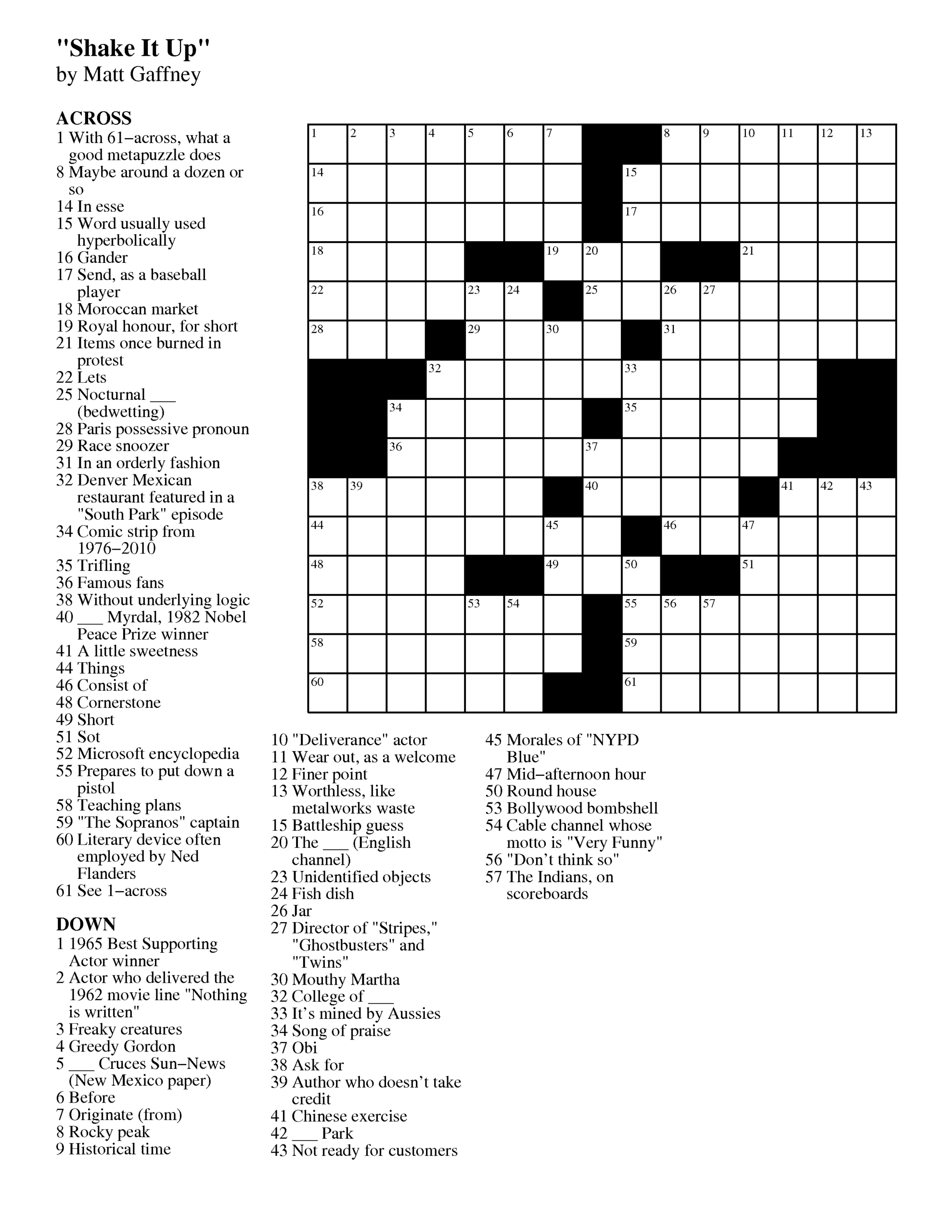 Printable Tyler Crosswords