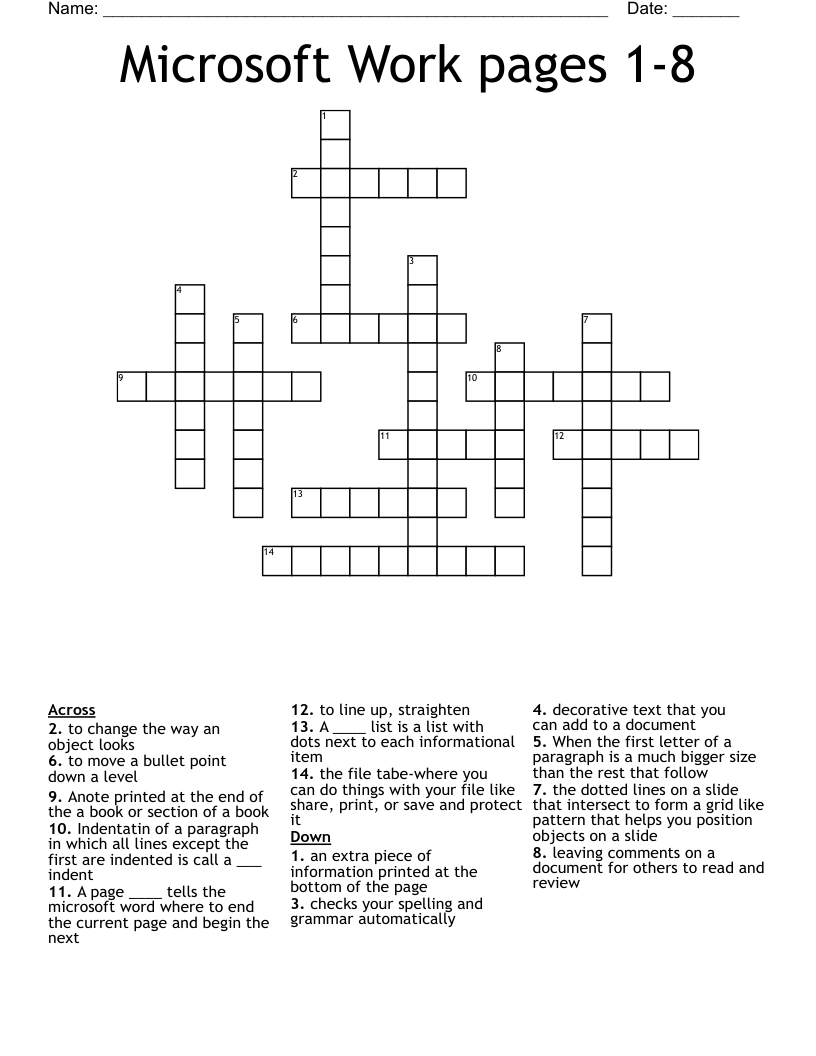 Microsoft Work Pages 1 8 Crossword WordMint