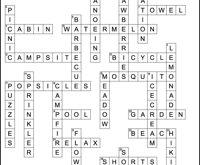 Middle School Summer Crossword Puzzle Tree Valley Academy Worksheets Library