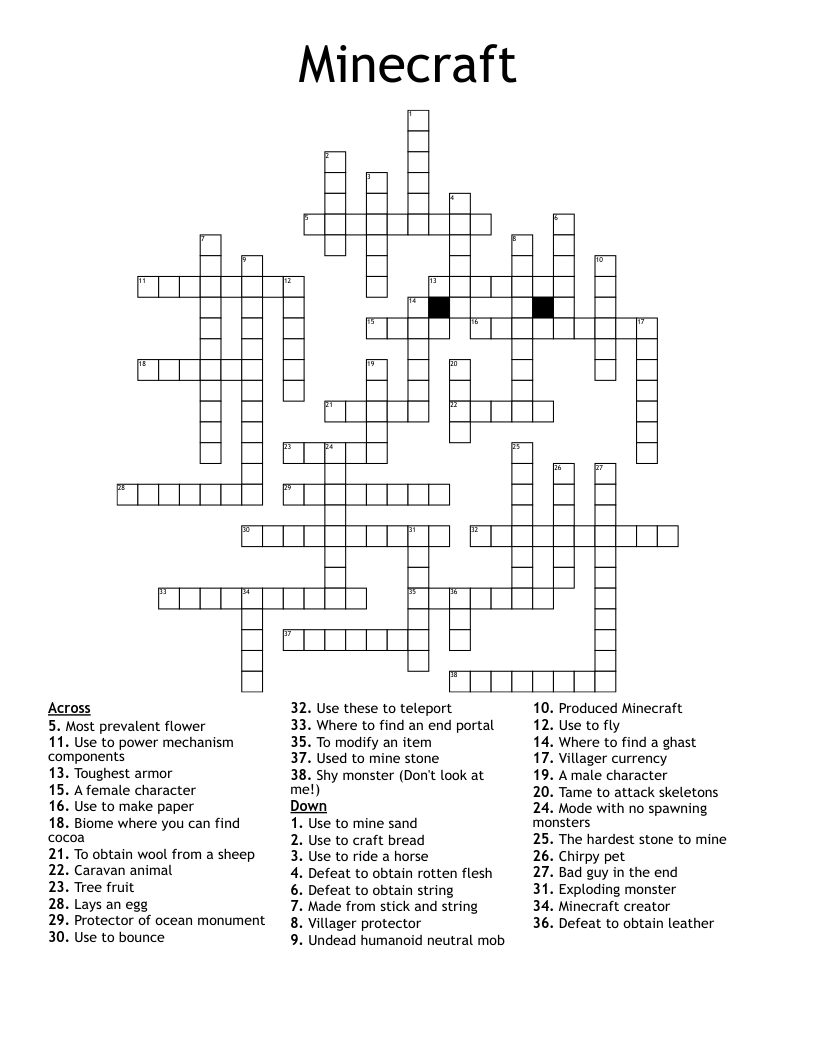 Minecraft Crossword WordMint Minecraft Crossword WordMint