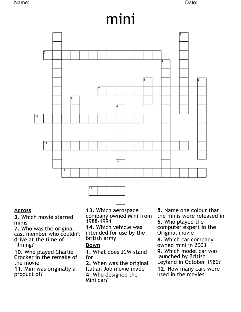 Mini Crossword WordMint Mini Crossword WordMint