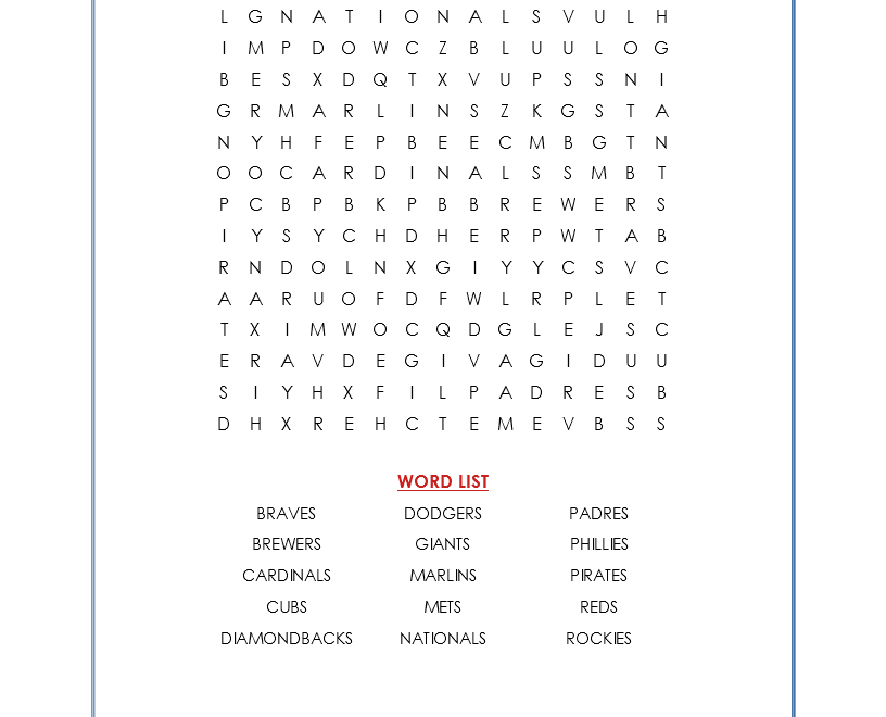 MLB My Printable Puzzles