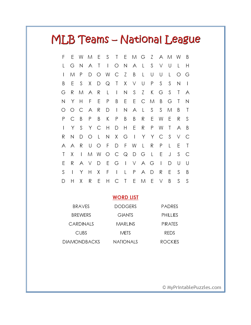 MLB My Printable Puzzles