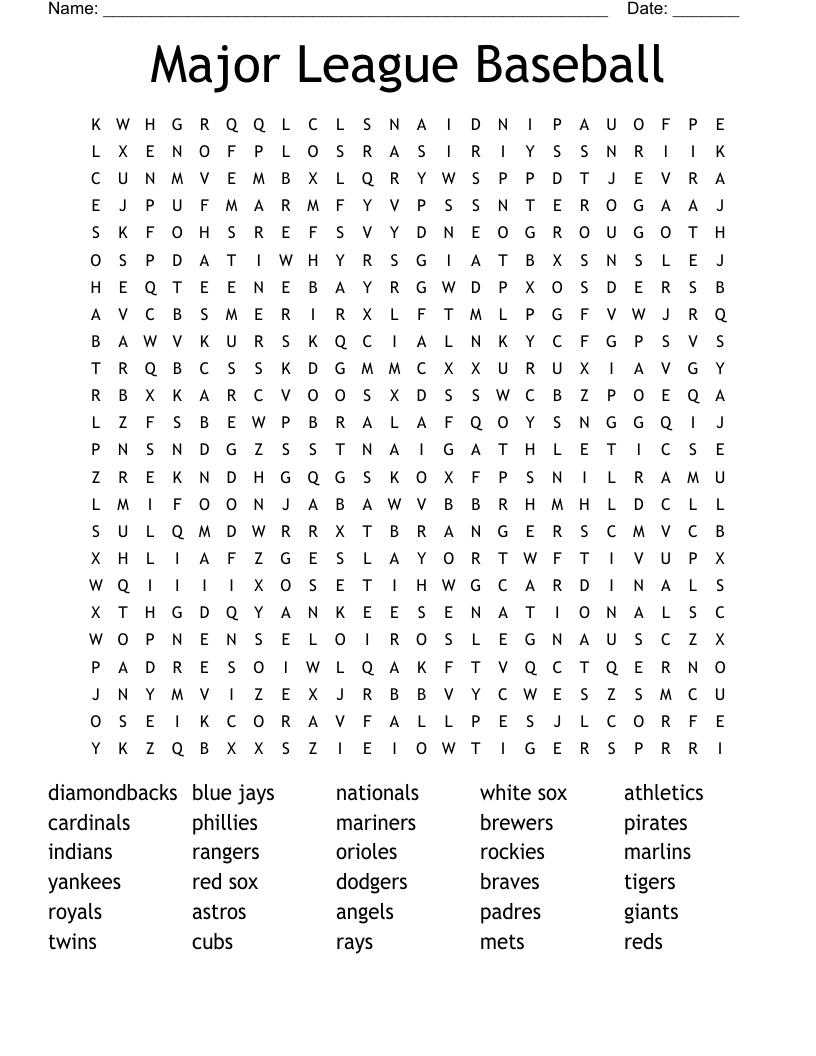 MLB Teams Word Search WordMint