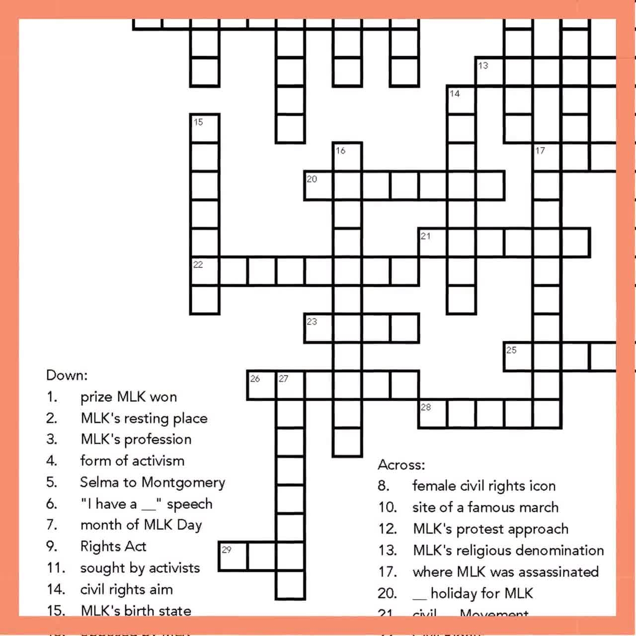 MLK Day Crossword Puzzle Educational Activity For Students And Teachers Civil Rights Martin Luther King Jr Printable PDF Etsy Norway MLK Day Crossword Puzzle Educational Activity For Students And Teachers Civil Rights Martin Luther King Jr Printable PDF Etsy Norway