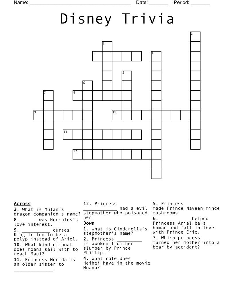 Moana Crossword WordMint Moana Crossword WordMint
