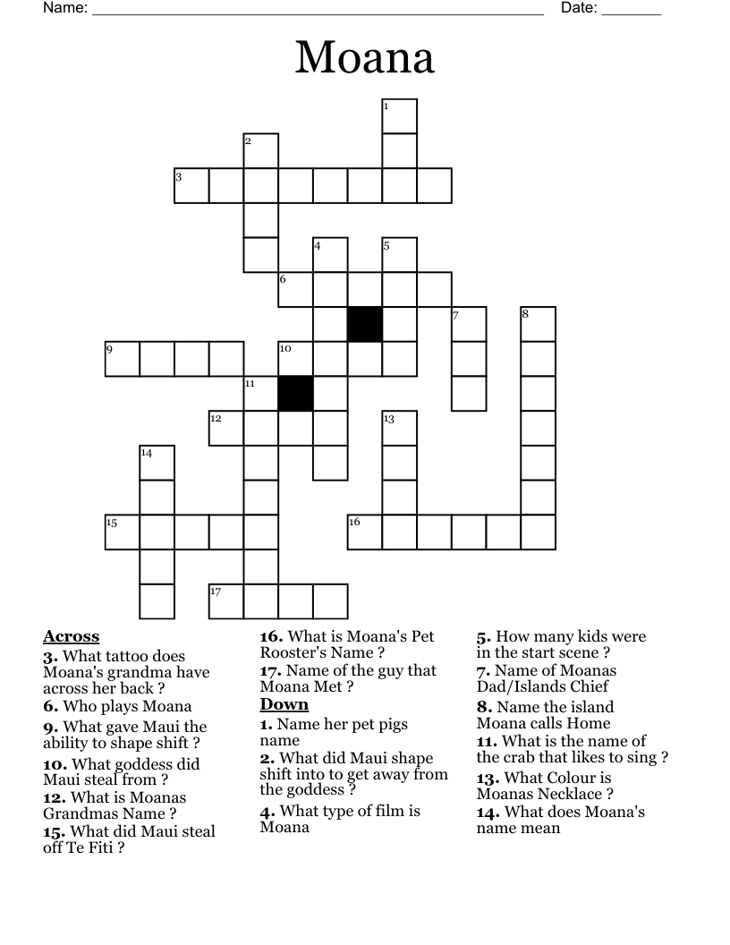 Moana Crossword WordMint Moana Crossword WordMint