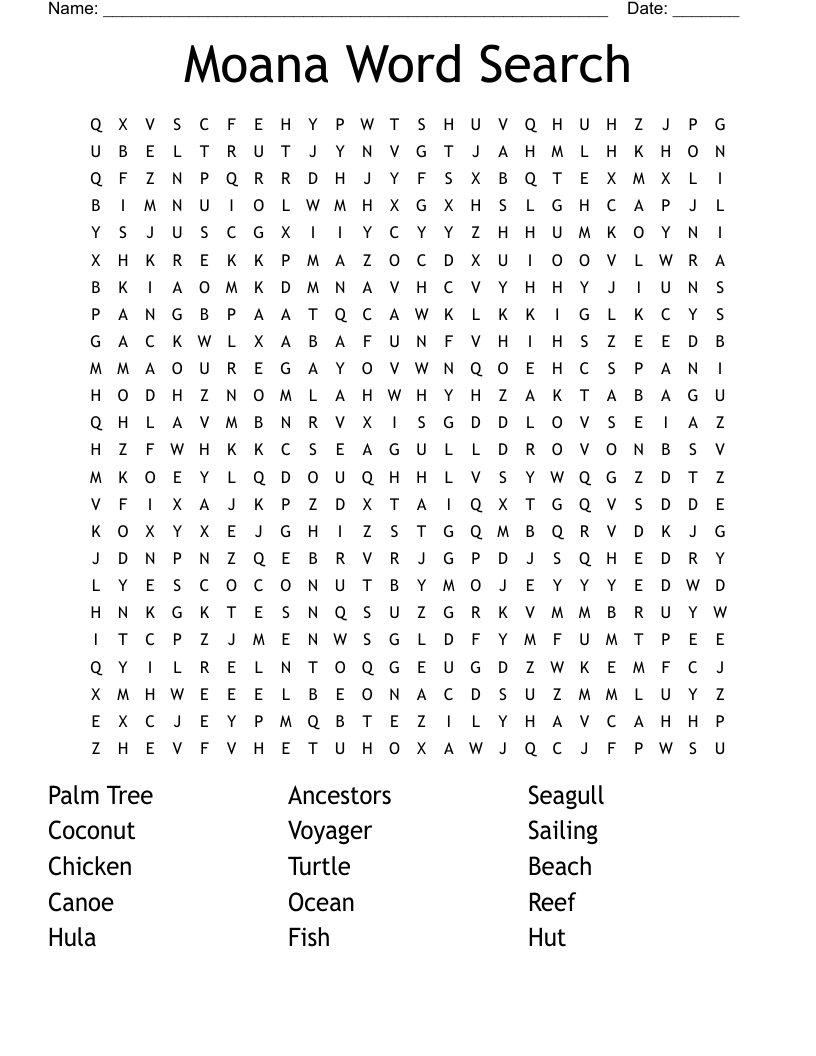 Moana Word Search WordMint Moana Word Search WordMint