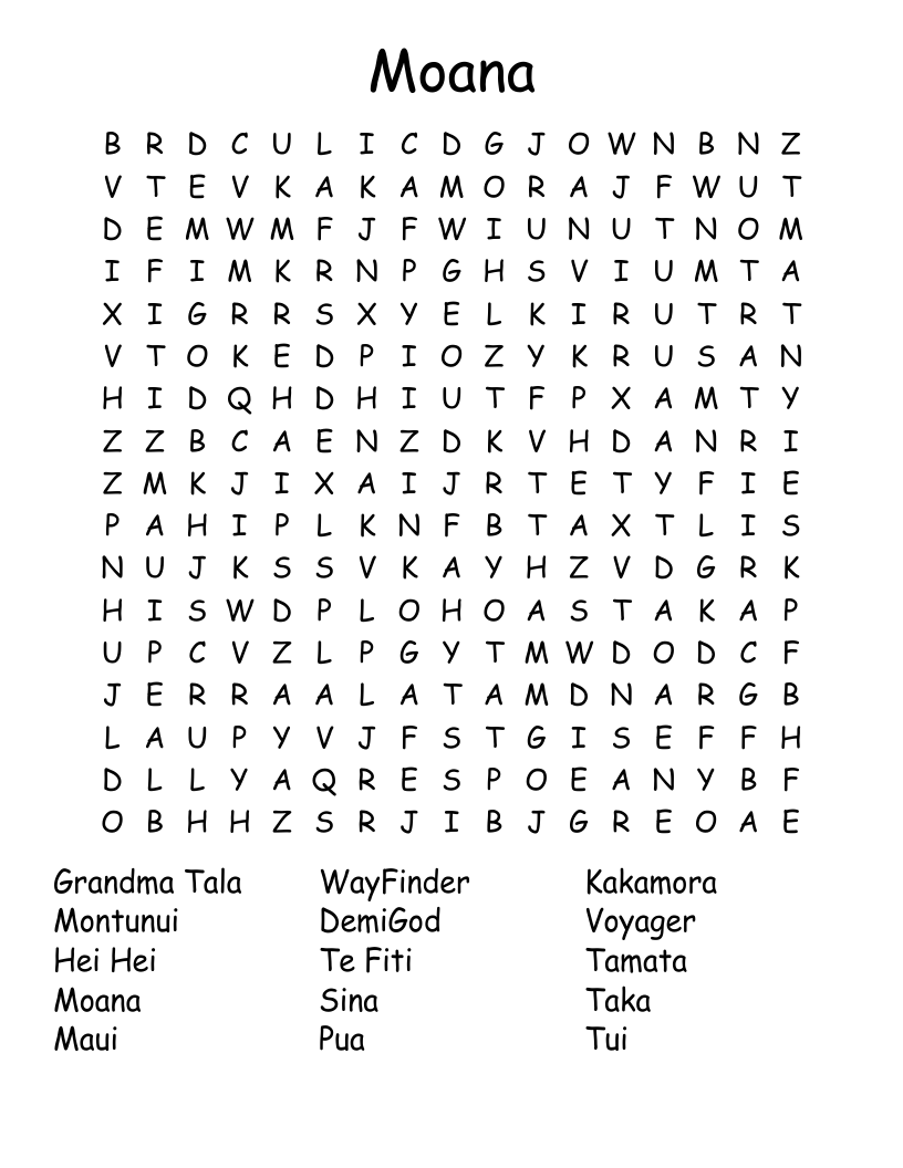 MOANA Word Search WordMint MOANA Word Search WordMint