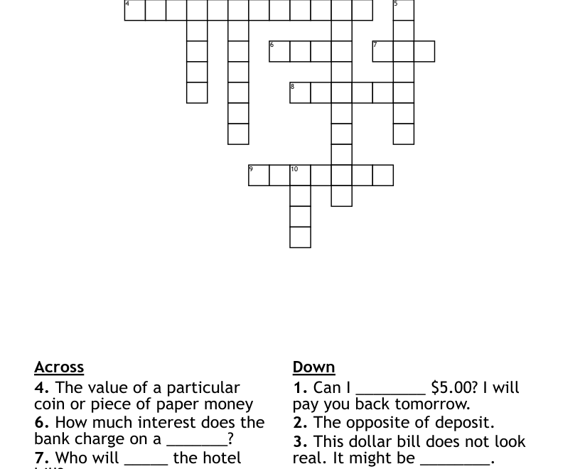 Money Crossword WordMint