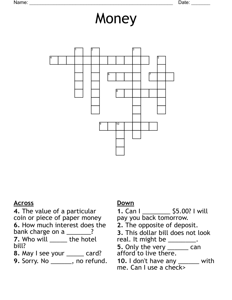 Money Crossword WordMint