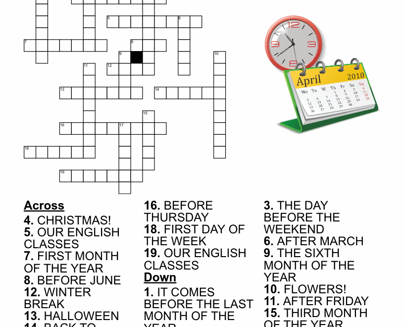 Months And Days Of The Week Crossword WordMint