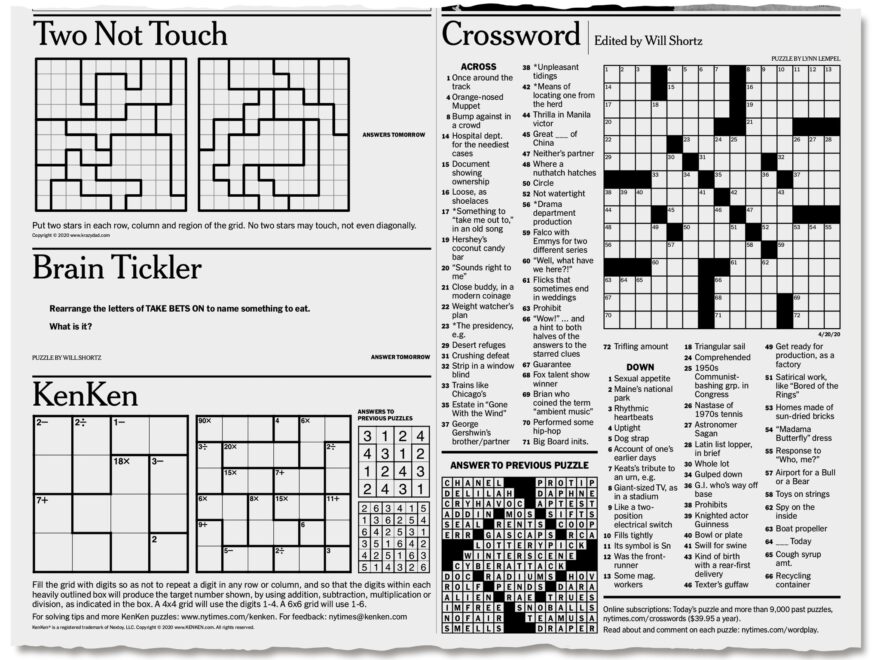 More Puzzles To Pass The Time The New York Times