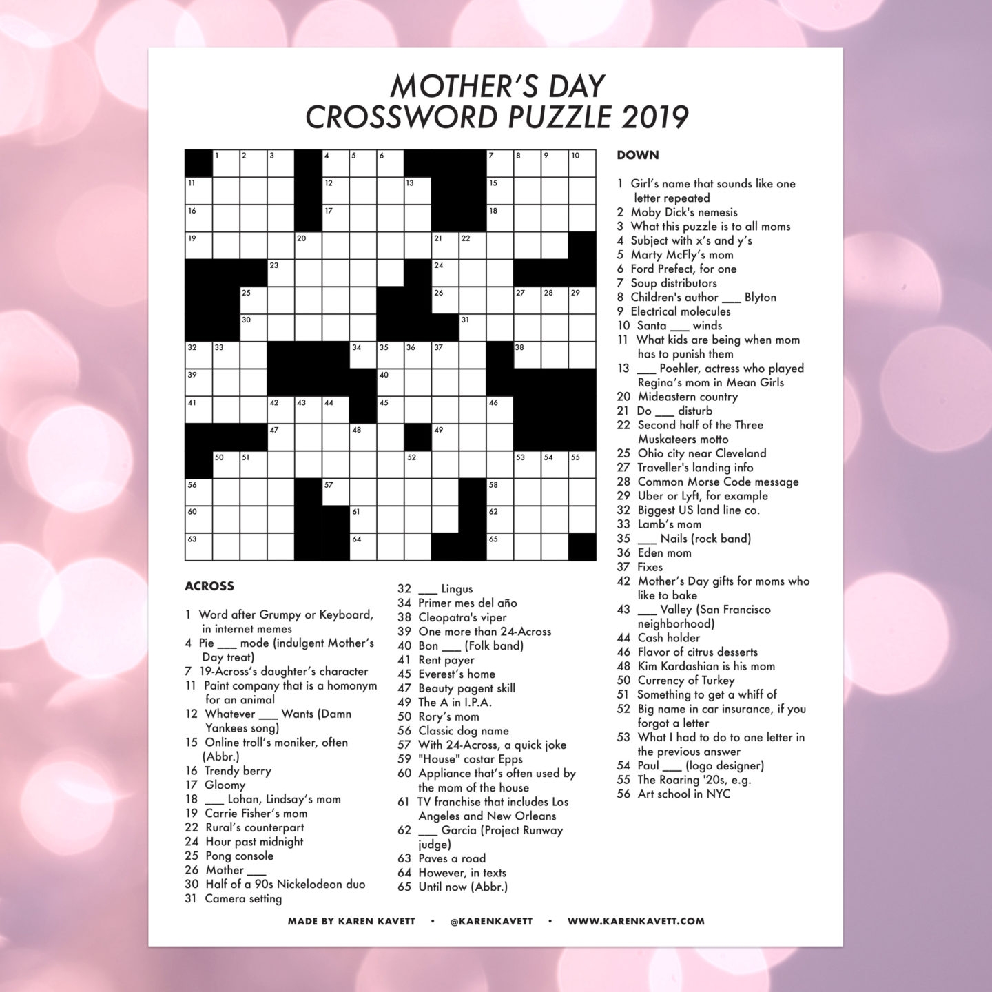 Mother s Day Crossword Puzzle 2019 Karen Kavett