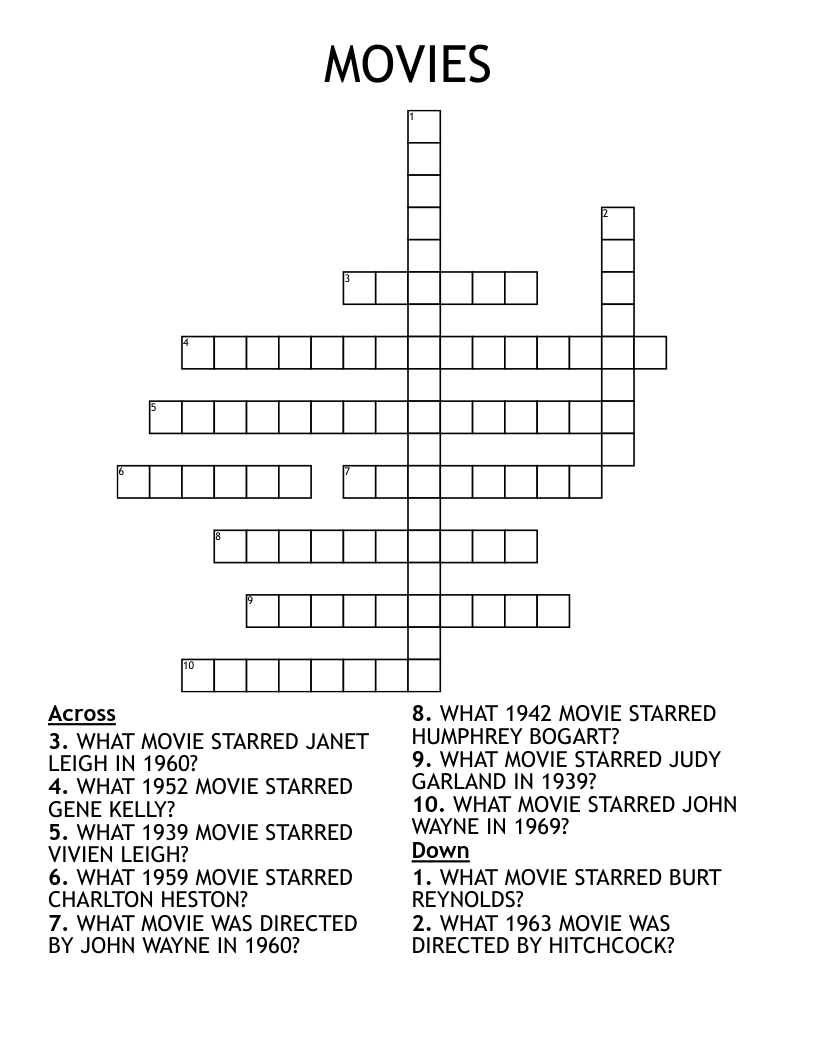 MOVIES Crossword WordMint