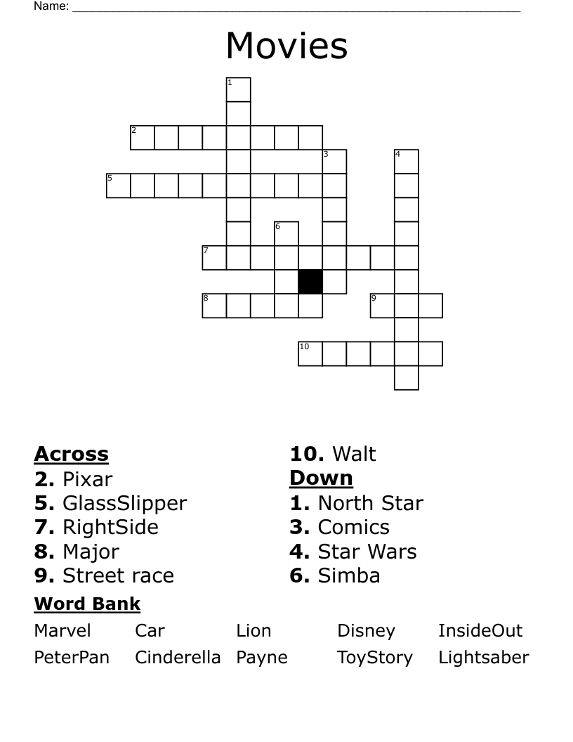 Movies Crossword WordMint