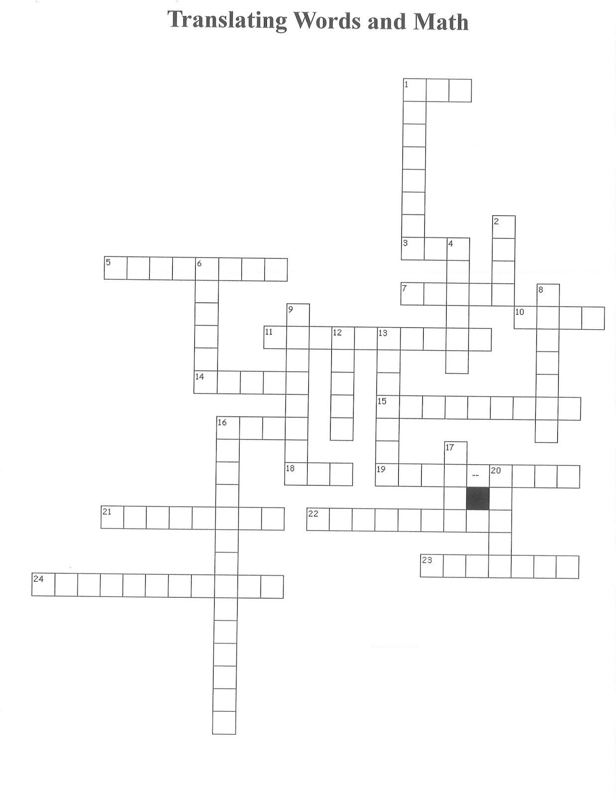 Algebraic Expressions Crossword Puzzle Printable