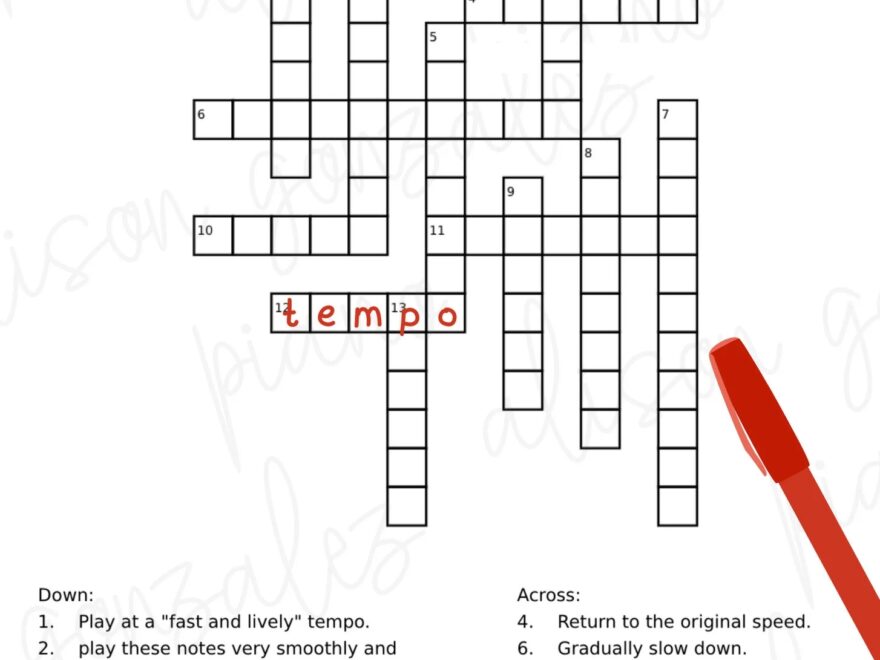MUSIC CROSSWORD Puzzle Tempo Vocabulary DIGITAL Download Fun Group Class Piano Lesson Activity Fun Music Theory Printable Worksheet Etsy