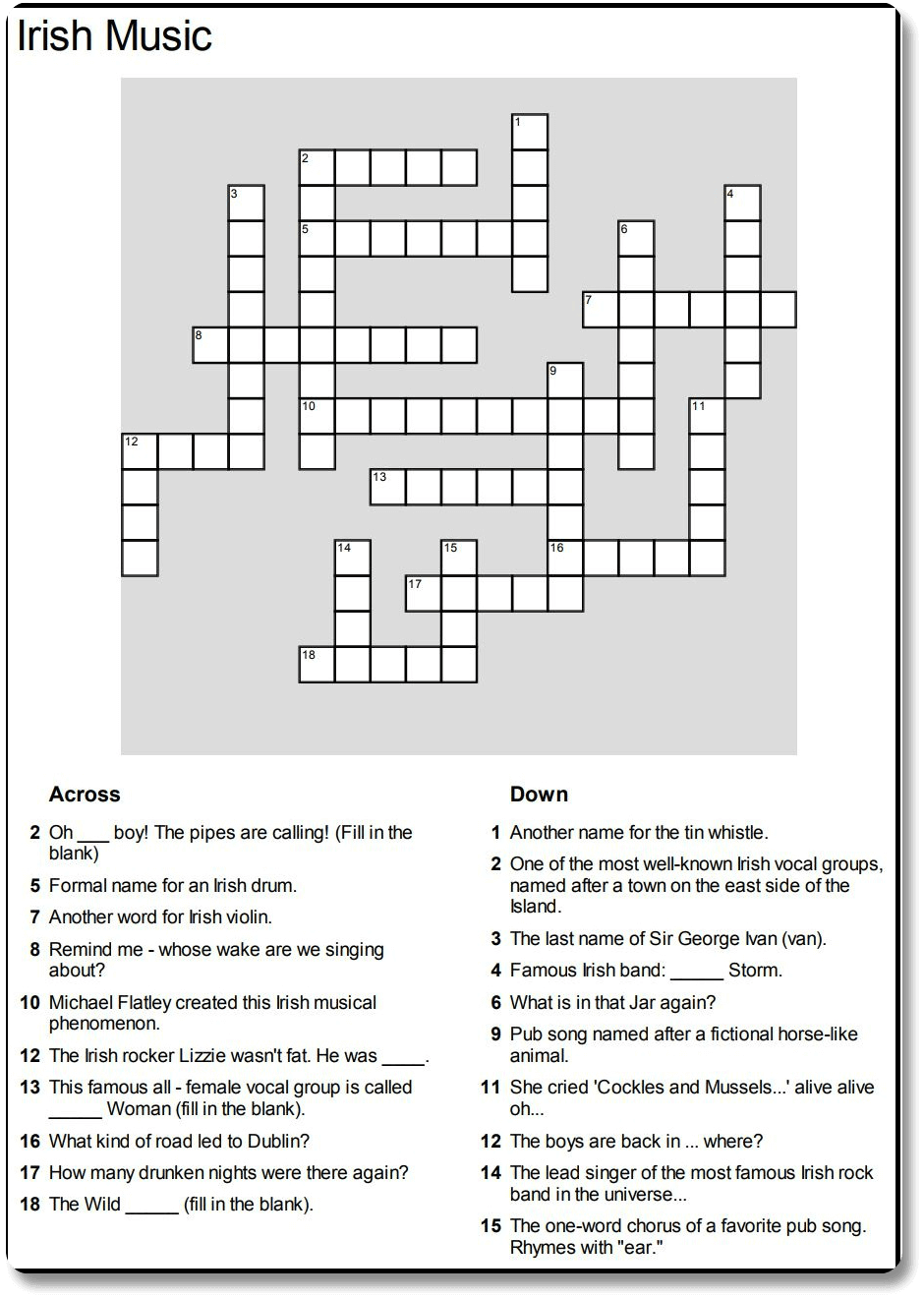 MUSIC CROSSWORD Puzzle Tempo Vocabulary DIGITAL Download Fun Group Worksheets Library