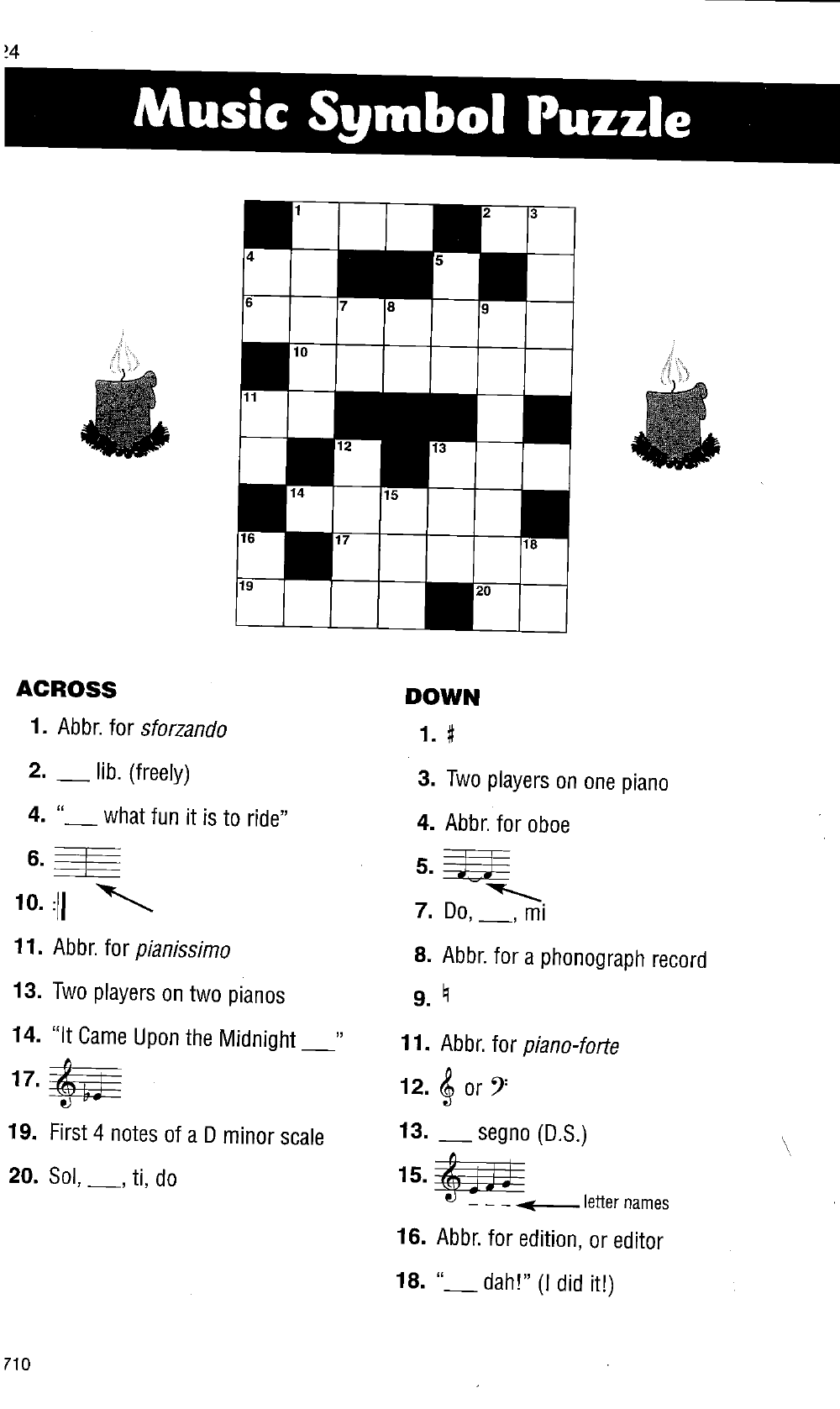 Music Crossword Puzzles And Games For Christmas J W Pepper Worksheets Library