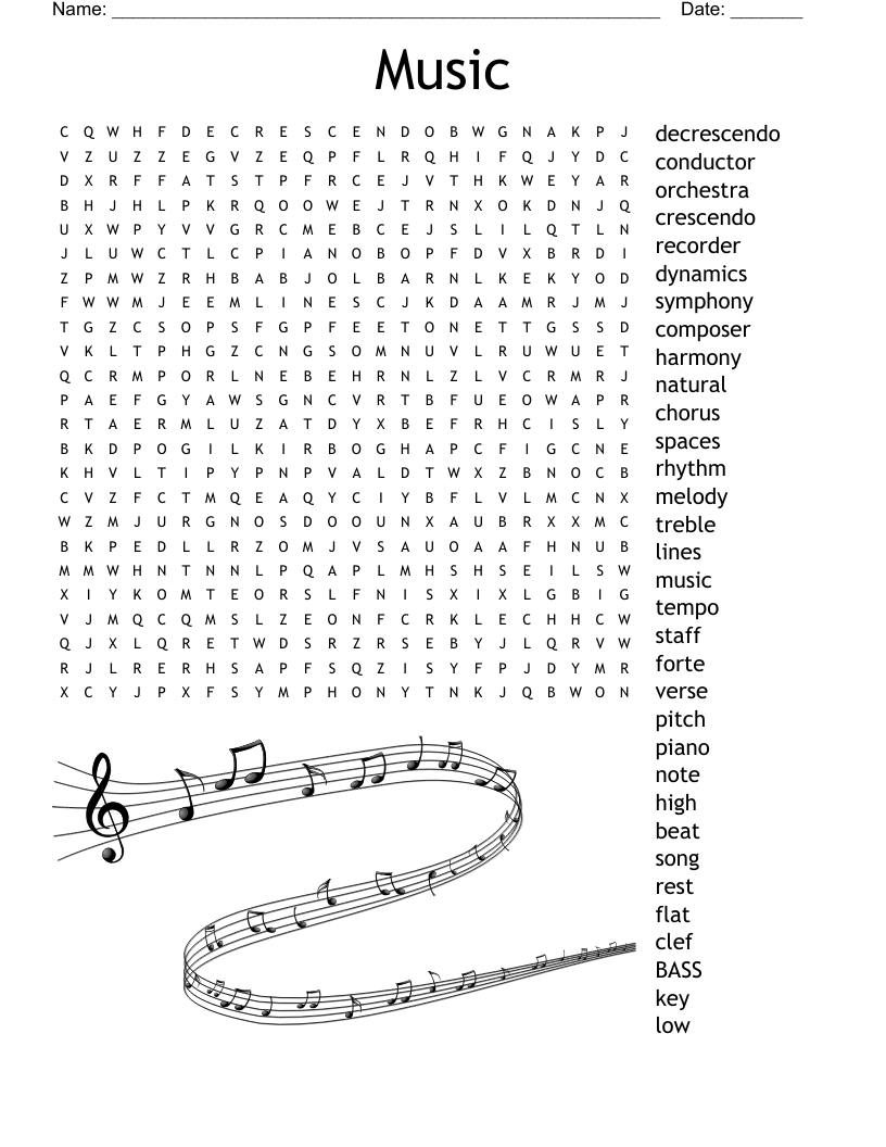 Music Themed Crossword Puzzle WordMint