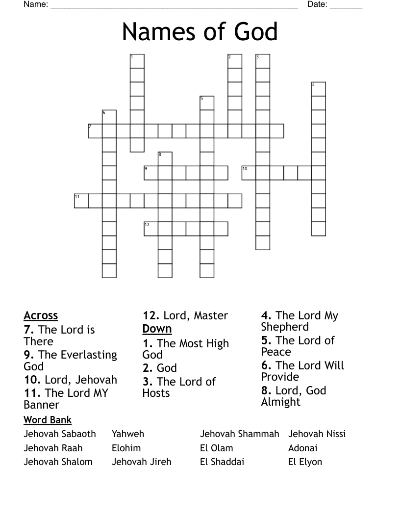 Names Of God Crossword WordMint