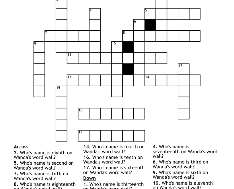 Names Of Kids In Our Classroom Crossword WordMint