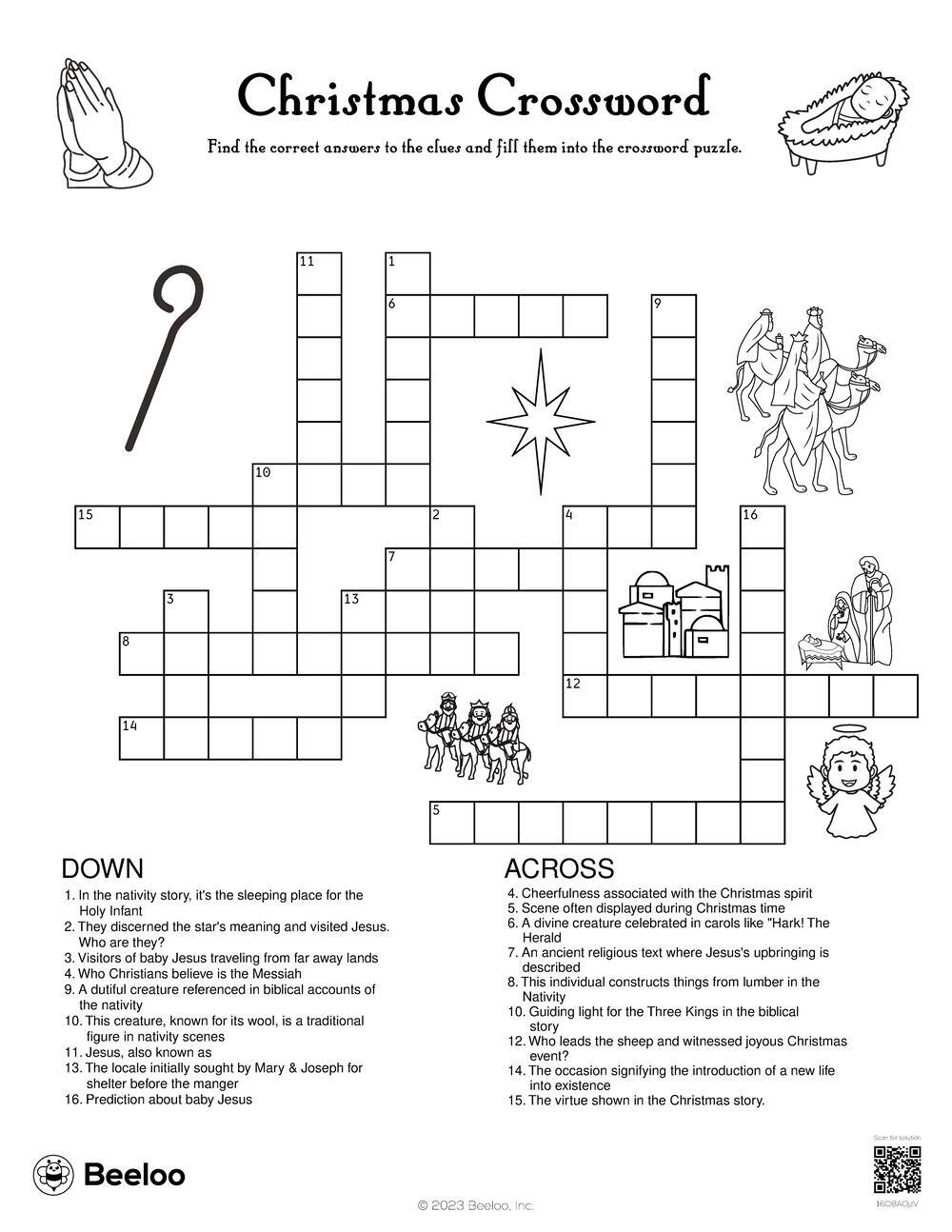 Nativity themed Crossword Puzzles Beeloo Printable Crafts And Activities For Kids