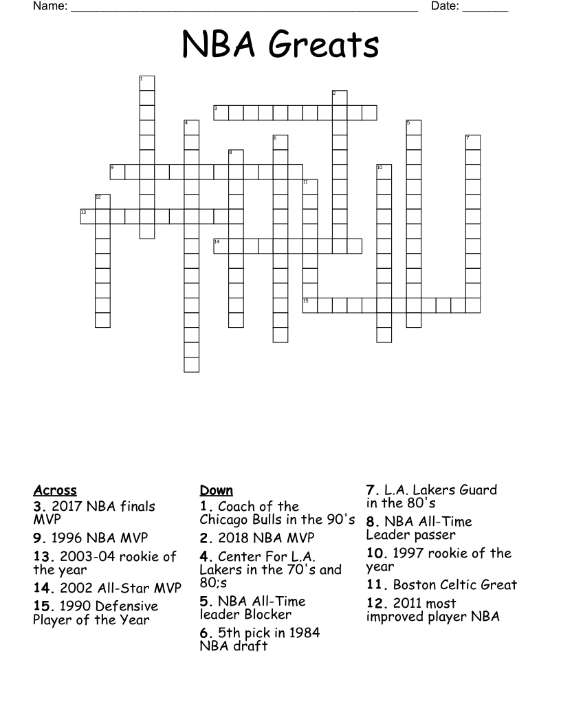 NBA Greats Crossword WordMint