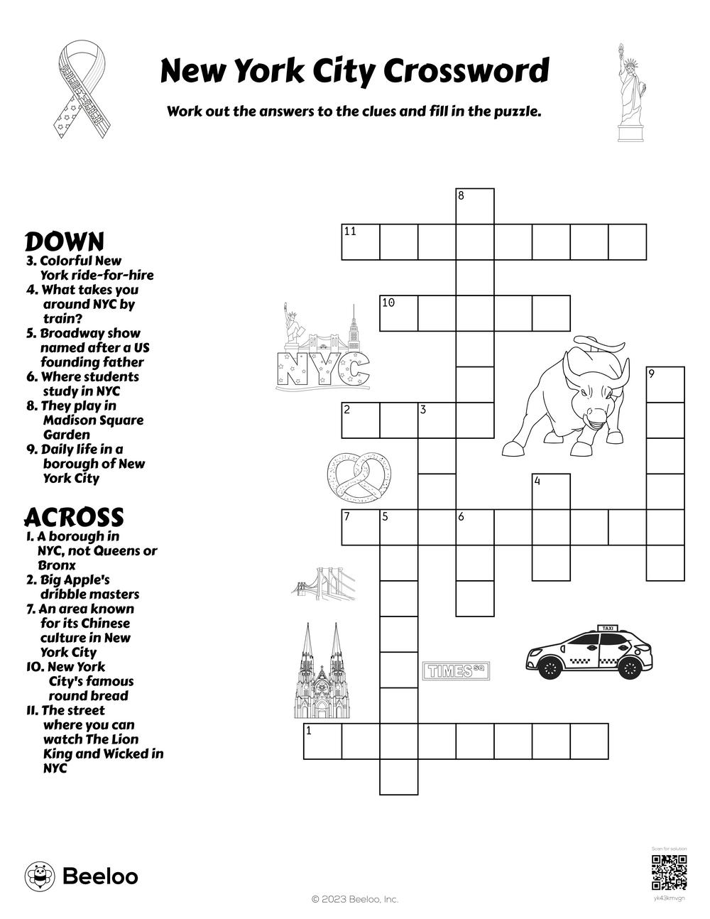 New York City Crossword Beeloo Printable Crafts And Activities For Kids