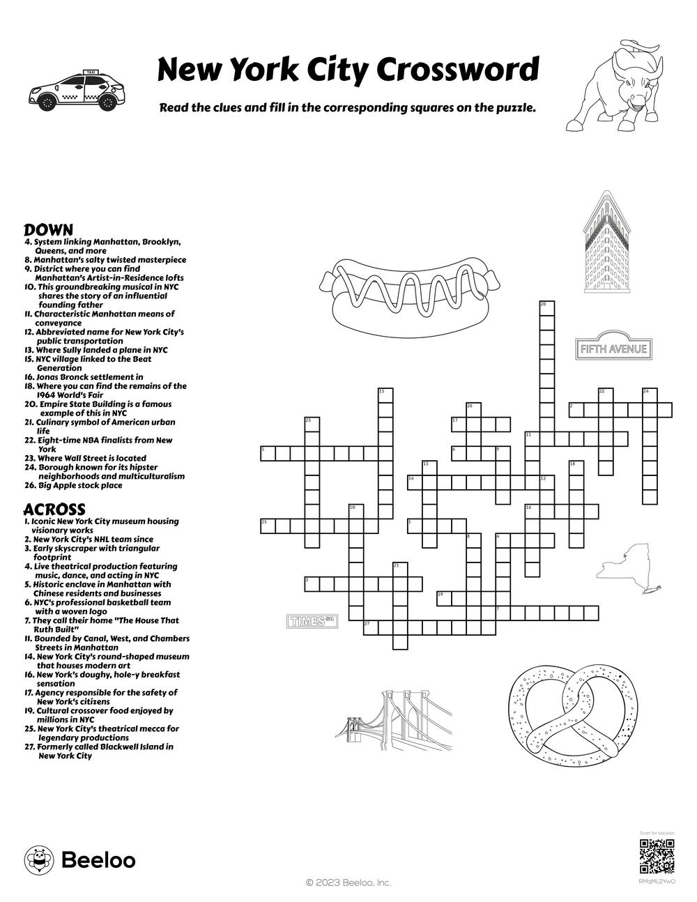 New York City Crossword Beeloo Printable Crafts And Activities For Kids New York City Crossword Beeloo Printable Crafts And Activities For Kids