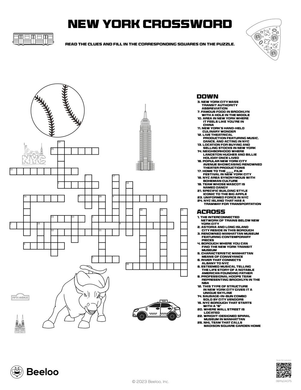 New York City themed Crossword Puzzles Beeloo Printable Crafts And Activities For Kids New York City themed Crossword Puzzles Beeloo Printable Crafts And Activities For Kids