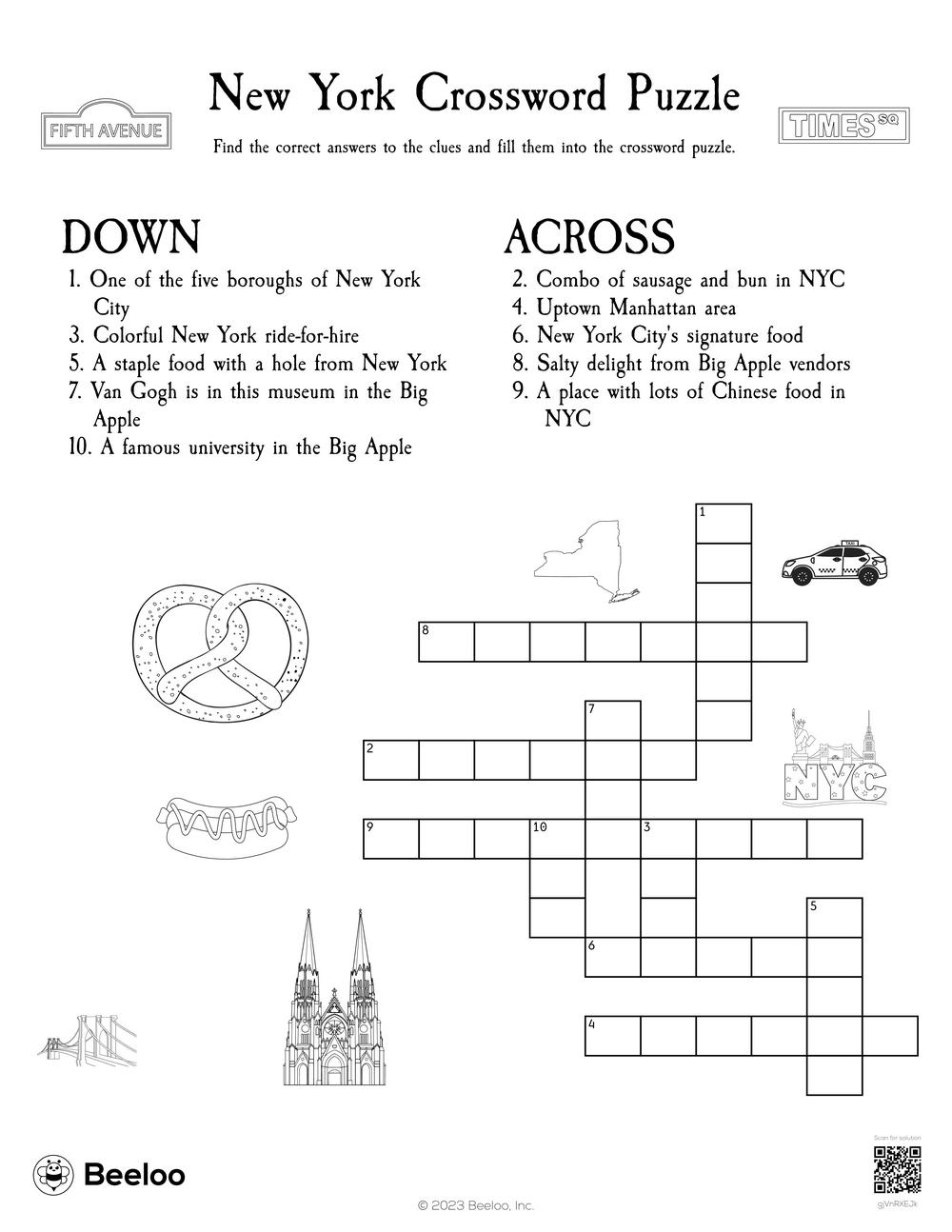 New York Crossword Puzzle Beeloo Printable Crafts And Activities For Kids New York Crossword Puzzle Beeloo Printable Crafts And Activities For Kids