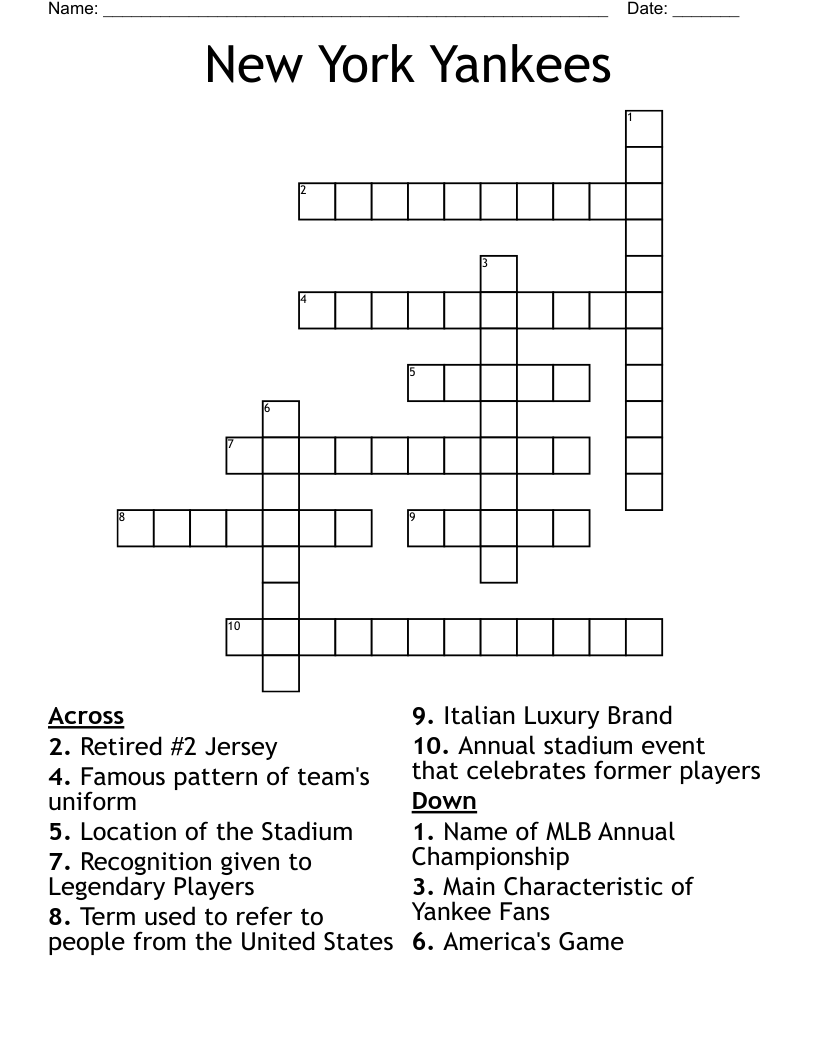 New York Yankees Crossword WordMint