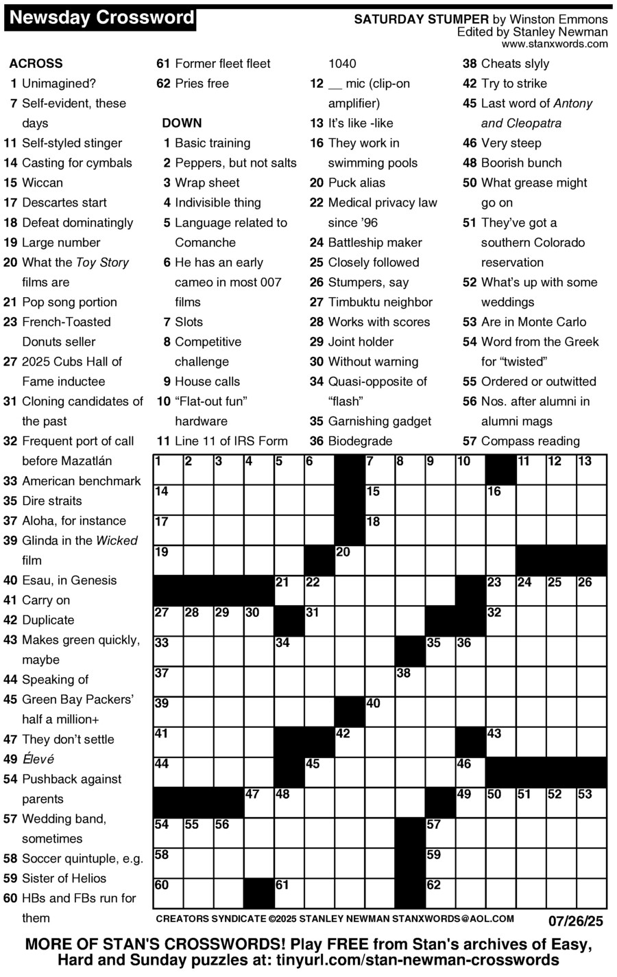 Easy Free Printable Crosswords